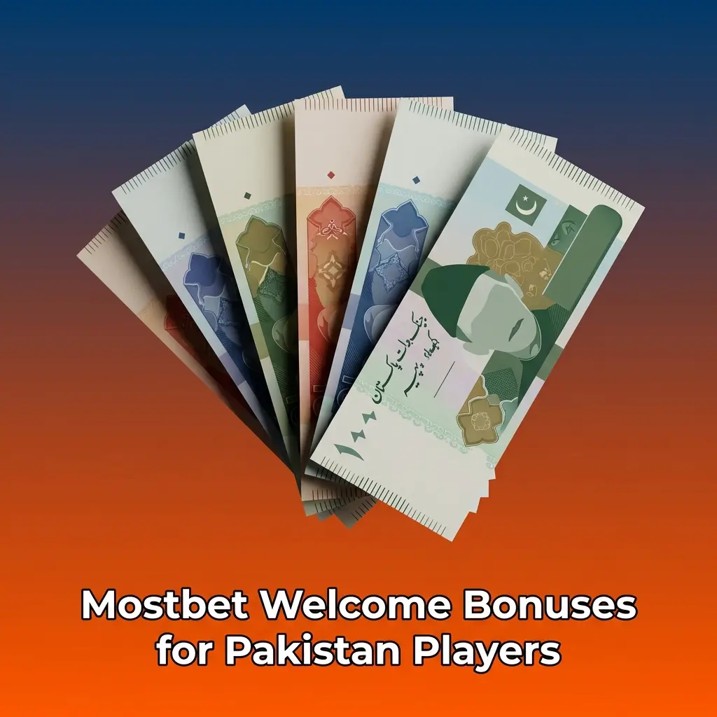 Mostbet welcome bonus for Pakistan players showing 125% first deposit bonus and 250 free spins offer